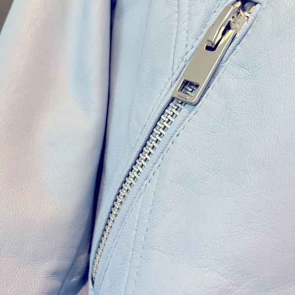 NWT Walter Baker Powder Blue Liz Moto Leather Jacket Medium - Picture 2 of 3